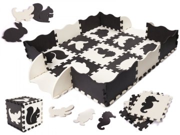 Kontrasztos hab puzzle 30x30 cm, 25 darab fekete, krém színű