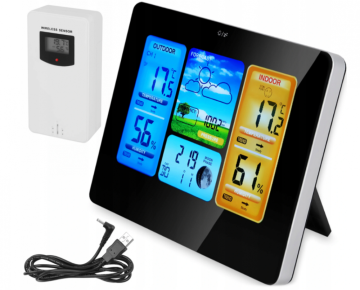Időjárás-állomás színes kijelzővel, digitális hőmérő, higrométer, beltéri és kültéri időjárás-előrej